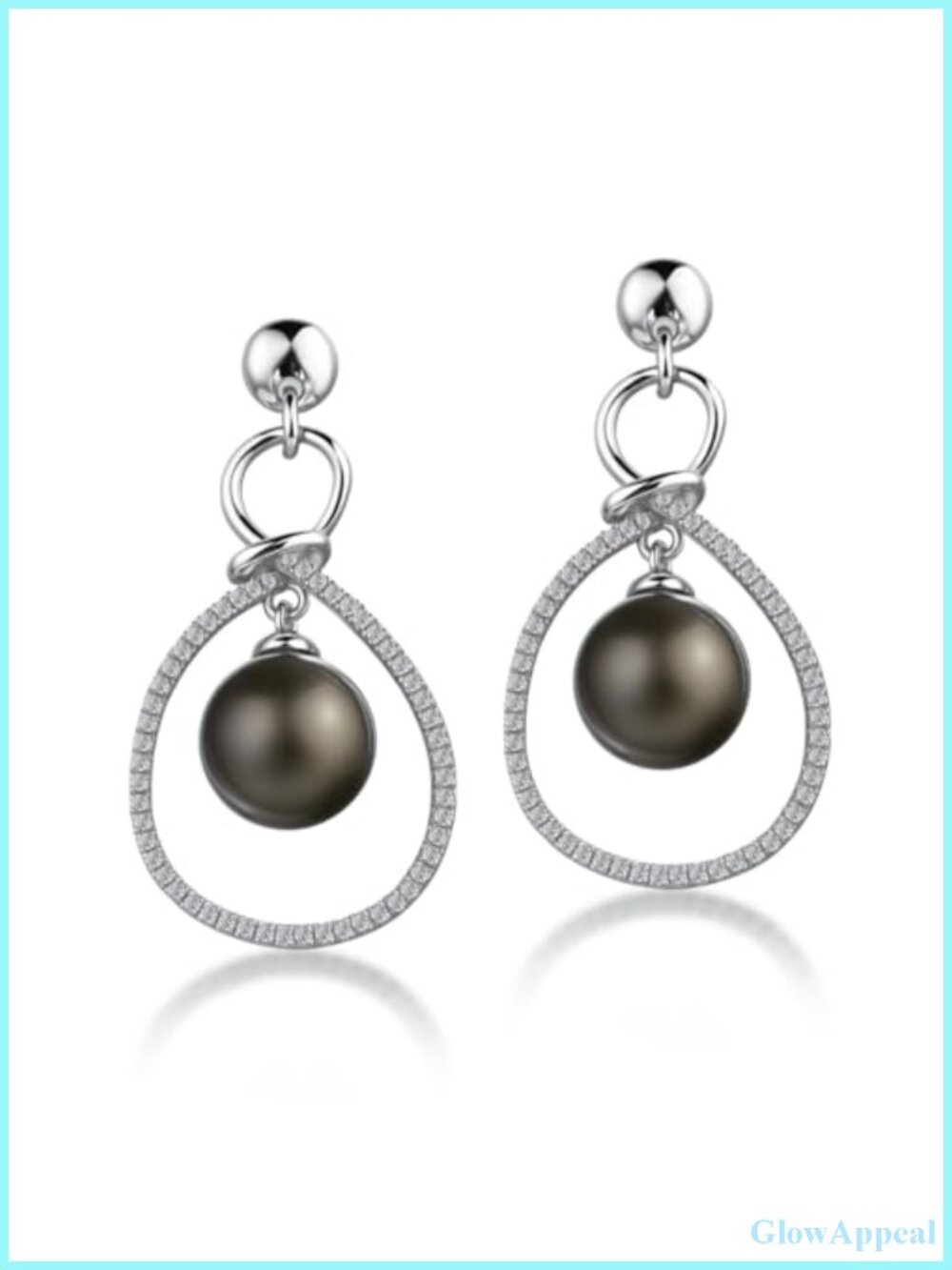 Sterling Silver Tahitian Pearl Drop Earrings with Moissanite Halo Bridal Jewelry